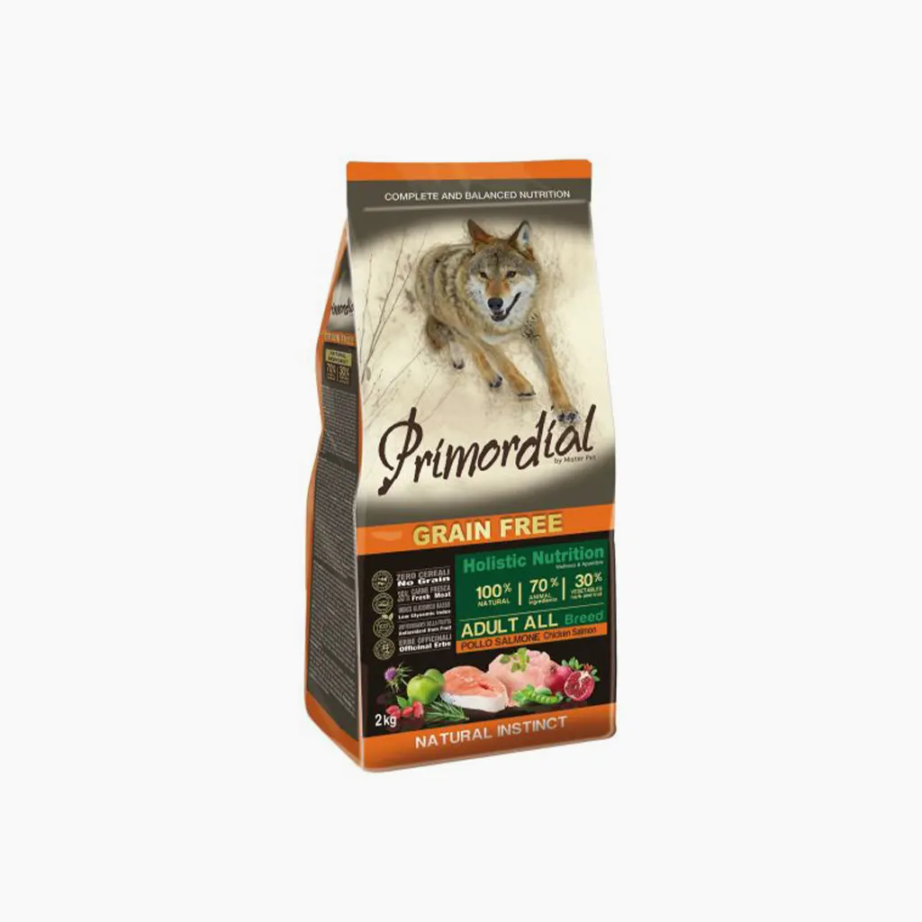 Primordial Adulto pollo y salmón